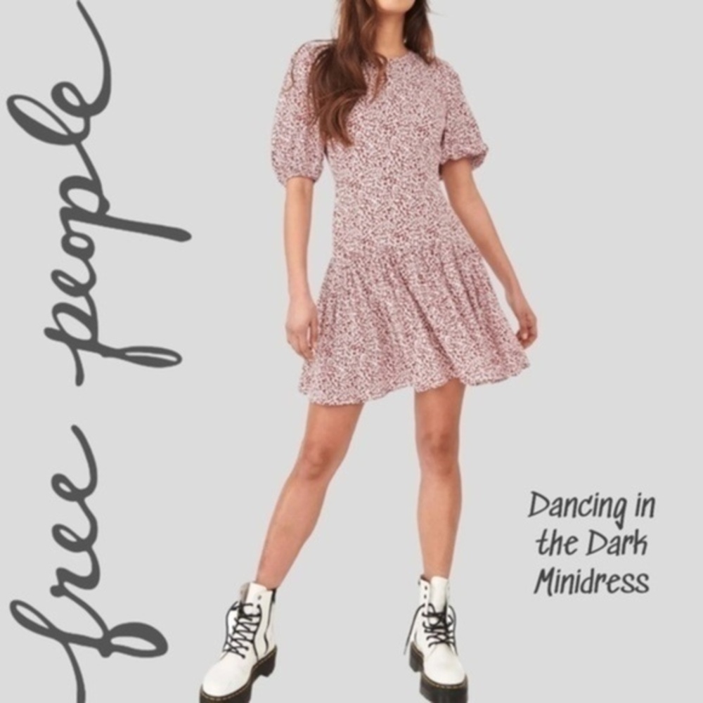 FREE PEOPLE Dancing in the Dark Ditsy Print Open Back Fit-Flare Minidress/MD NWT
